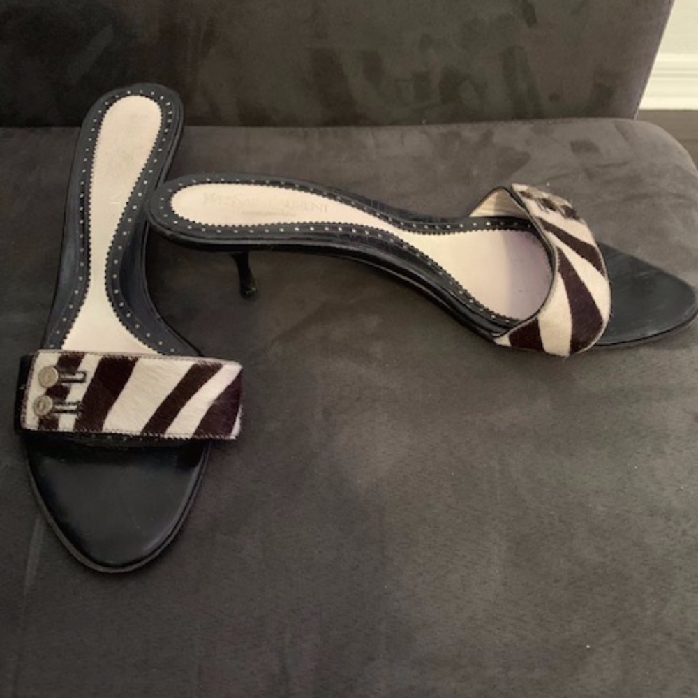 Yves Saint Laurent Zebra kitten mules